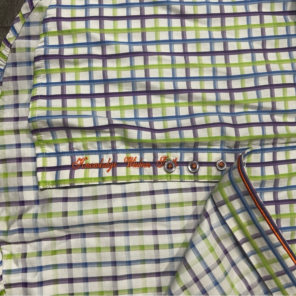 Mens Robert Graham Purple/Green/Blue Plaid Long Sleeve Dress Shirt Size Small - Picture 8 of 11